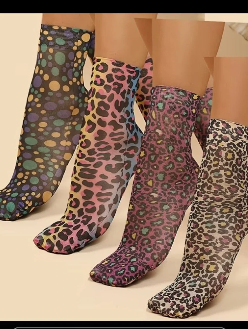 4-Pair Leopard Print Sheer Socks - Multicolor
